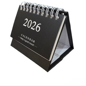 2026 Desk Calendar | Mini Flip Desktop Calendar w/ Stand (Black)